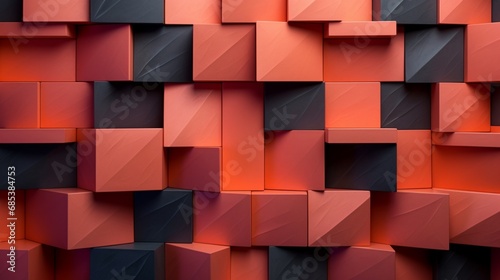 Geometric patterns of orange and pink creating a mesmerizing display on a 3D textured wall.