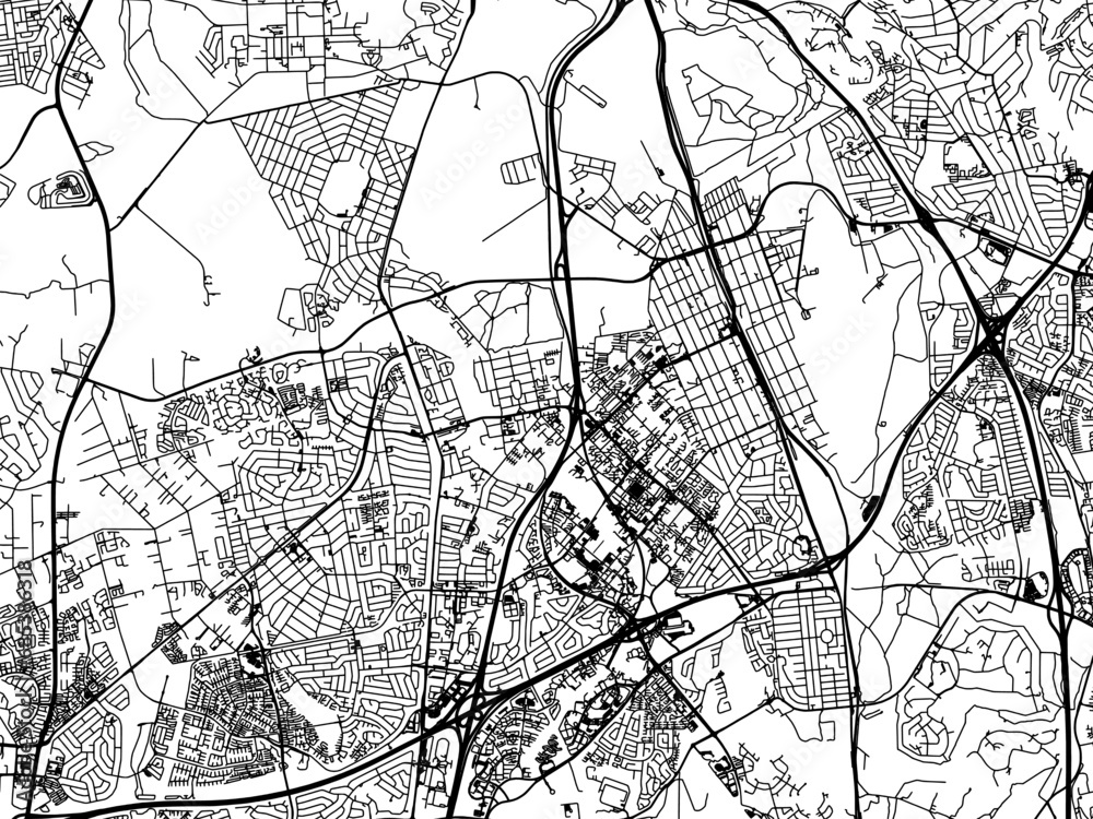 Vector road map of the city of Centurion in South Africa with black roads on a white background.
