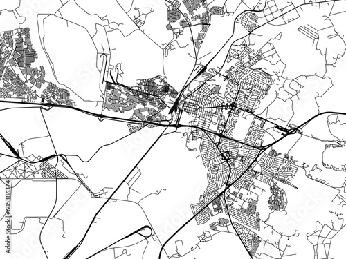 Vector road map of the city of Emalahleni in South Africa with black roads on a white background.
