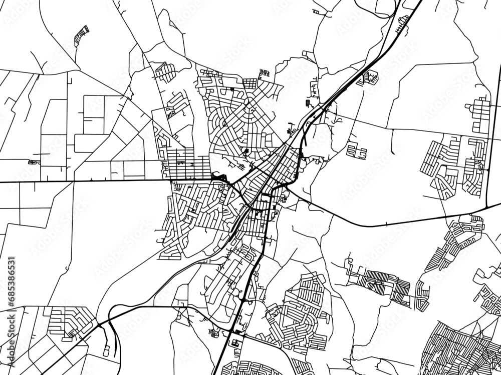 Vector road map of the city of Randfontein in South Africa with black roads on a white background.