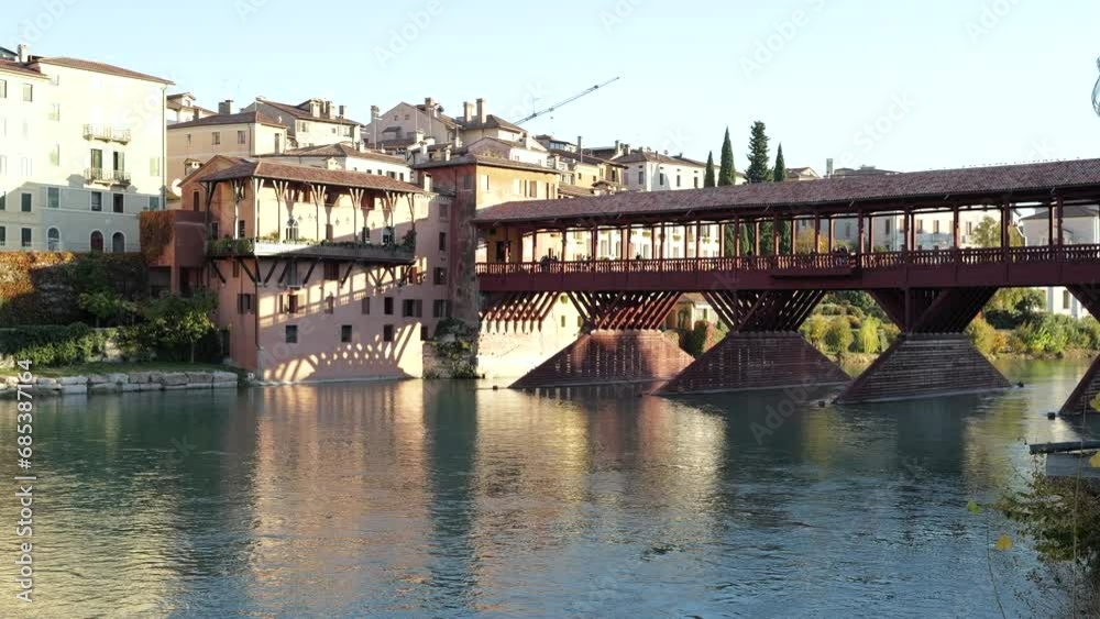 Bassano del Grappa, Italy - Alpini bridge and view of the Brenta river Bassano del Grappa, Italy - Alpini bridge and view of the Brenta river