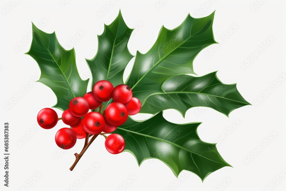 Holly Branch with Vibrant Red Berries and Lush Green Leaves Holly Branch with Vibrant Red Berries and Lush Green Leaves