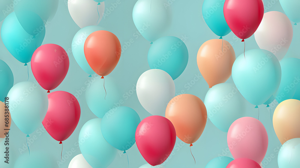 Seamless colorful birthday balloons texture in various sizes