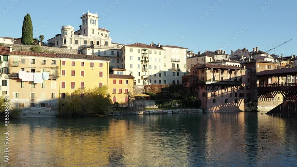 Bassano del Grappa, Italy - Alpini bridge and view of the Brenta river Bassano del Grappa, Italy - Alpini bridge and view of the Brenta river
