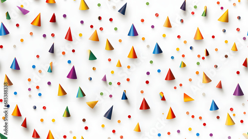 Seamless party hats texture with various patterns and colors