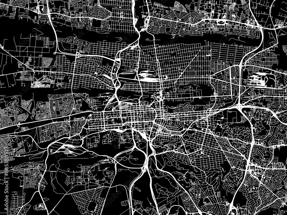 Vector road map of the city of Pretoria in South Africa with white roads on a black background.