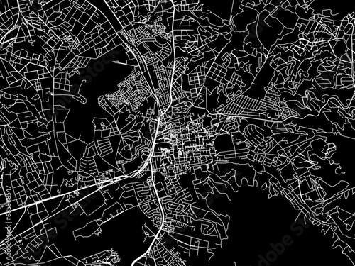 Vector road map of the city of Stellenbosch in South Africa with white roads on a black background.