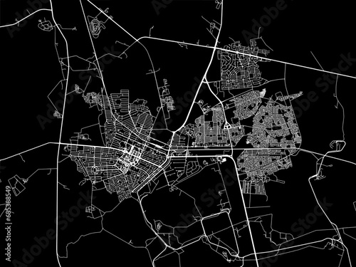 Vector road map of the city of Welkom in South Africa with white roads on a black background. photo