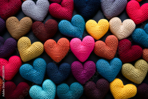 Multi-colored knitted hearts