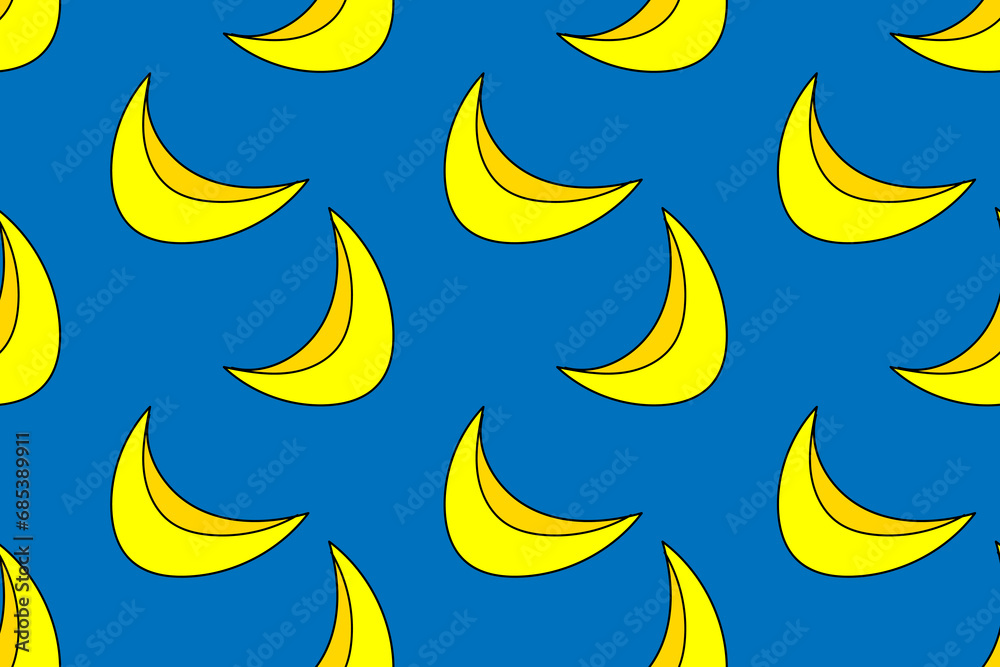 Cute bright yellow cartoon summer banana. Healthy fruits. Exotic, tropical summertime. Seamless vector pattern for design and decoration