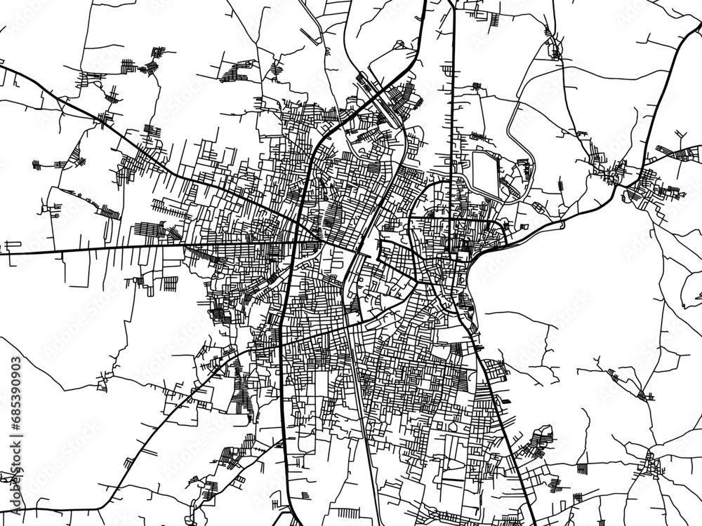 Vector road map of the city of Anantapur in the Republic of India with black roads on a white background.