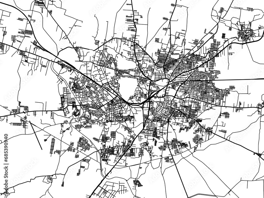 Vector road map of the city of Bellary in the Republic of India with black roads on a white background.
