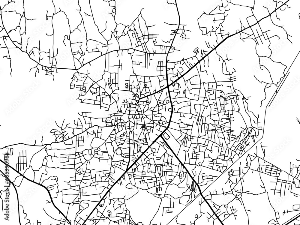 Vector road map of the city of Bhiwandi in the Republic of India with black roads on a white background.