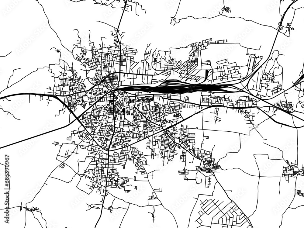 Fototapeta premium Vector road map of the city of Bhusaval in the Republic of India with black roads on a white background.