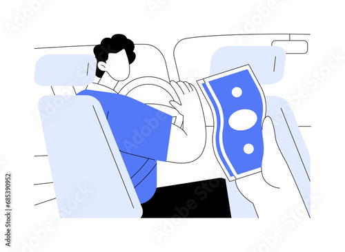 Paying for a taxi with cash abstract concept vector illustration.