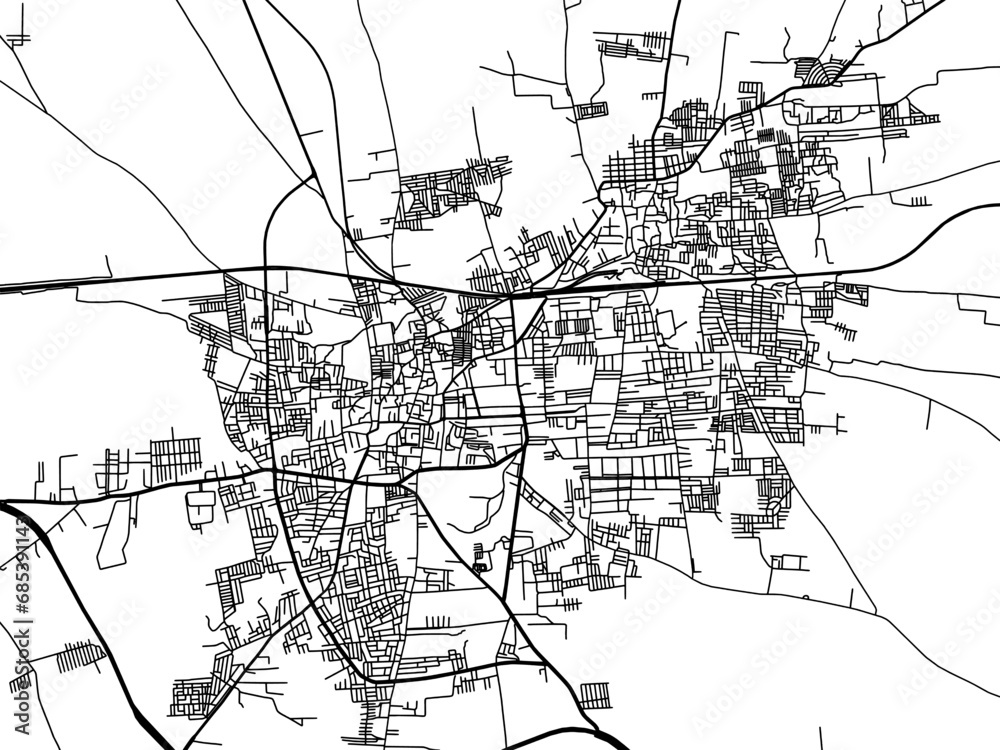 Vector road map of the city of Gadag in the Republic of India with black roads on a white background.