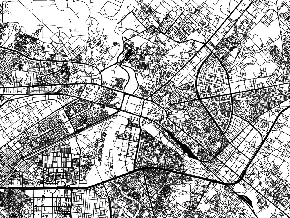 Obraz premium Vector road map of the city of Ghaziabad in the Republic of India with black roads on a white background.