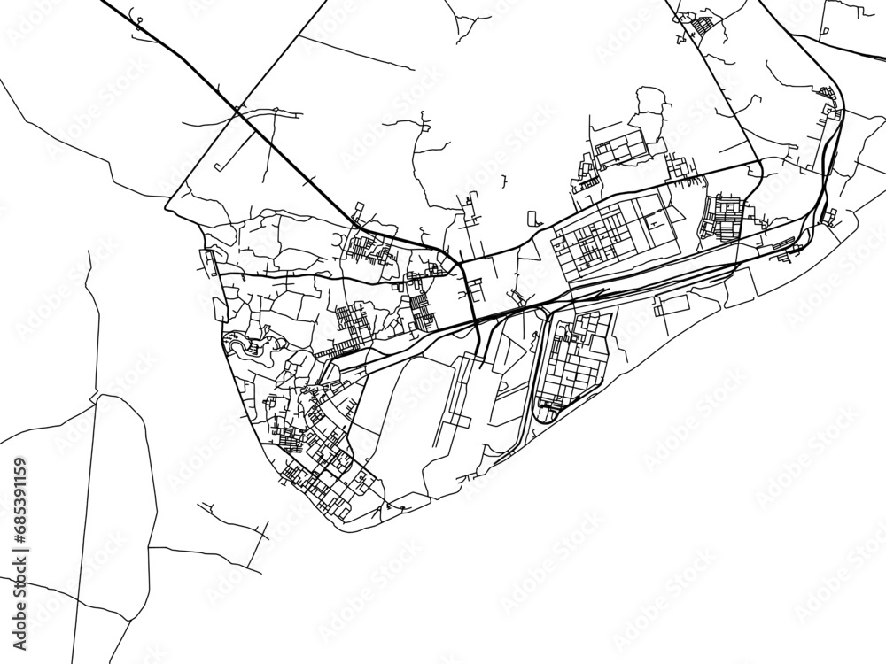 Fototapeta premium Vector road map of the city of Haldia in the Republic of India with black roads on a white background.