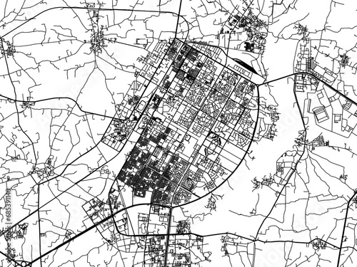 Vector road map of the city of Gandhinagar in the Republic of India with black roads on a white background.