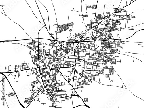 Vector road map of the city of Gadag in the Republic of India with black roads on a white background.