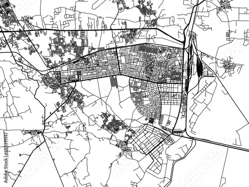 Vector road map of the city of Gandhidham in the Republic of India with black roads on a white background.