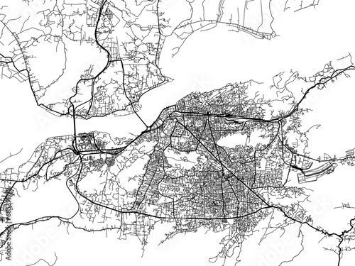 Vector road map of the city of Guwahati in the Republic of India with black roads on a white background.