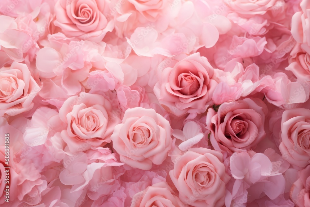 A romantic composition of roses and scattered pink petals, creating a dreamy and enchanting rose-petal background.. A romantic composition of roses and scattered pink petals, creating a dreamy and enchanting rose-petal background..