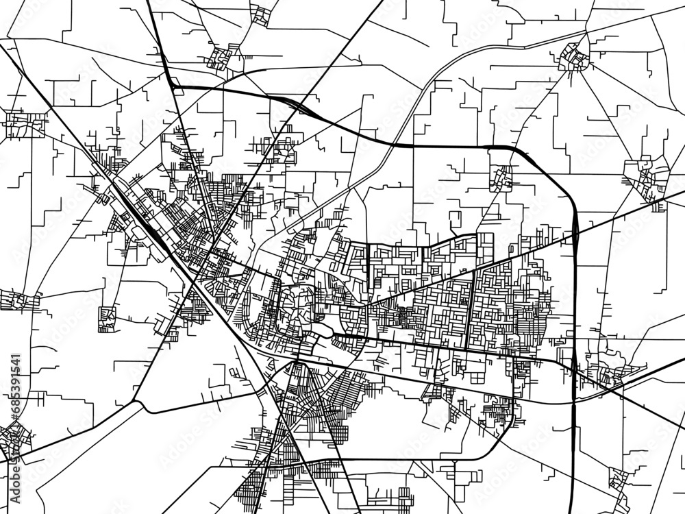 Naklejka premium Vector road map of the city of Jind in the Republic of India with black roads on a white background.