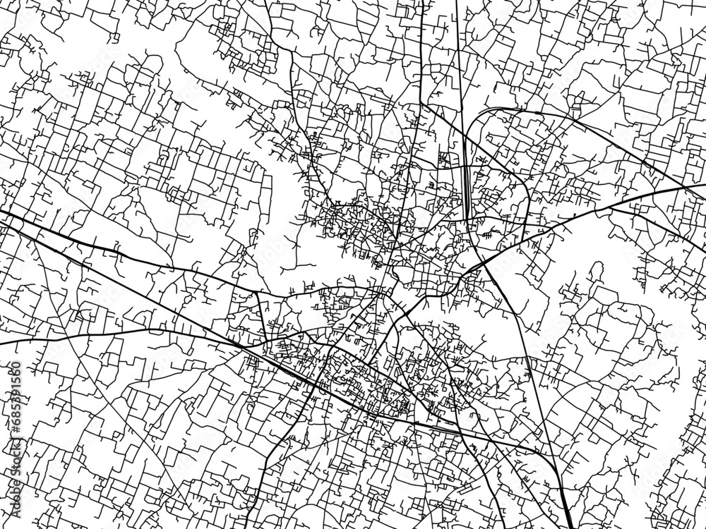 Vector road map of the city of Jaunpur in the Republic of India with black roads on a white background.