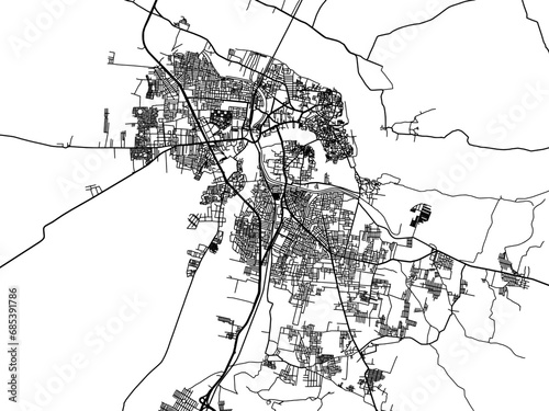 Vector road map of the city of Kurnool in the Republic of India with black roads on a white background.