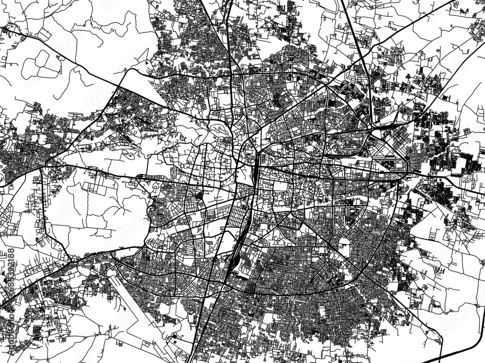 Obraz premium Vector road map of the city of Nagpur in the Republic of India with black roads on a white background.