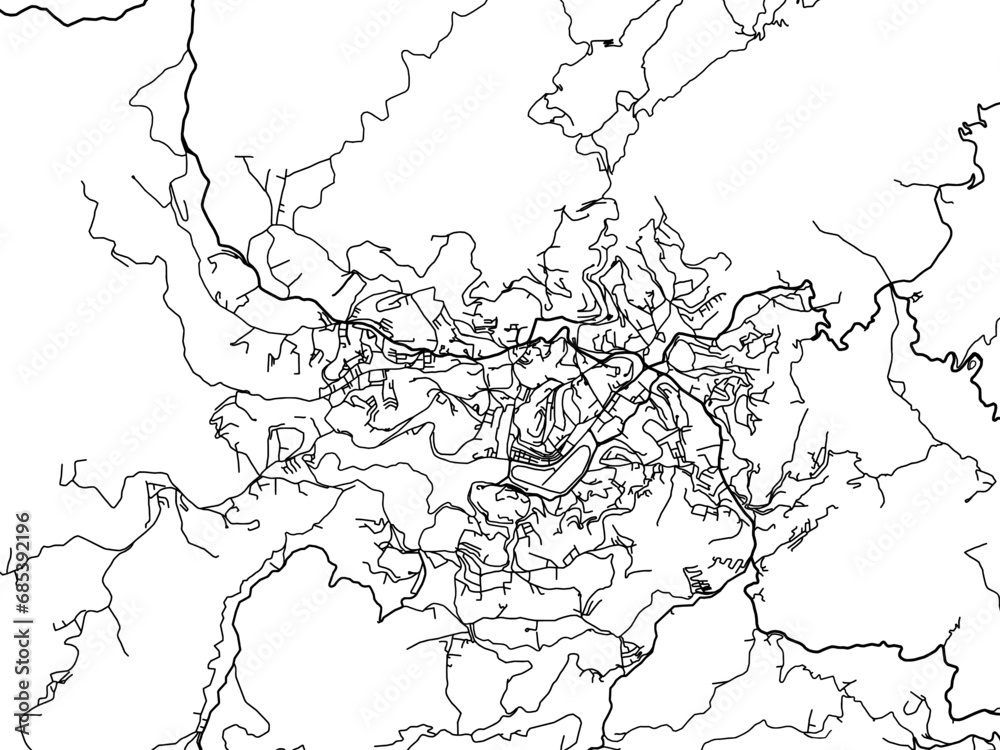 Vector road map of the city of Ooty in the Republic of India with black roads on a white background.