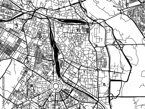 Vector road map of the city of New Delhi city Center in the Republic of India with black roads on a white background.