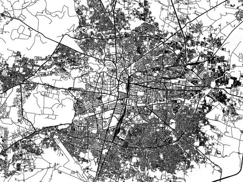 Vector road map of the city of Nagpur in the Republic of India with black roads on a white background.