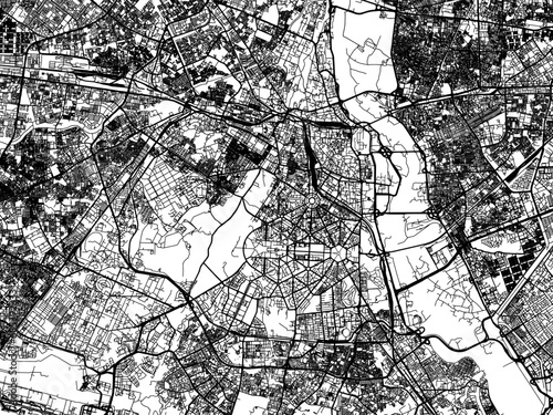 Vector road map of the city of New Delhi in the Republic of India with black roads on a white background.