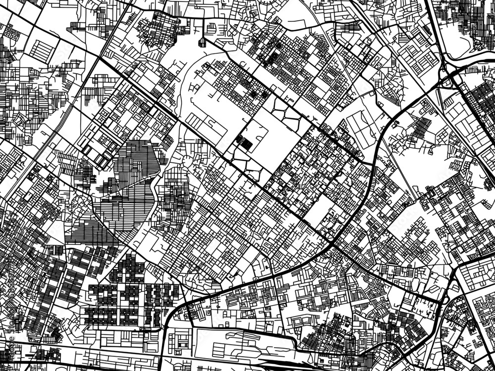 Fototapeta premium Vector road map of the city of Rohini in the Republic of India with black roads on a white background.