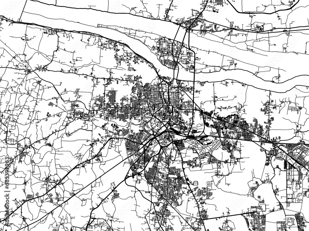Fototapeta premium Vector road map of the city of Tiruchirappalli in the Republic of India with black roads on a white background.