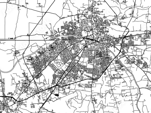 Vector road map of the city of Thanjavur in the Republic of India with black roads on a white background.