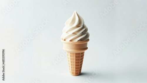 vanilla ice cream cone behind white background 