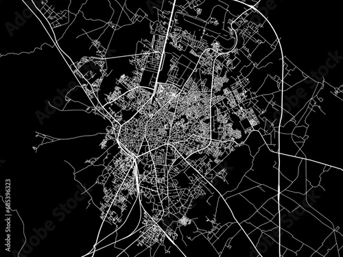 Vector road map of the city of Bareilly in the Republic of India with white roads on a black background.