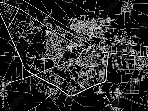 Vector road map of the city of Bahadurgarh in the Republic of India with white roads on a black background. photo