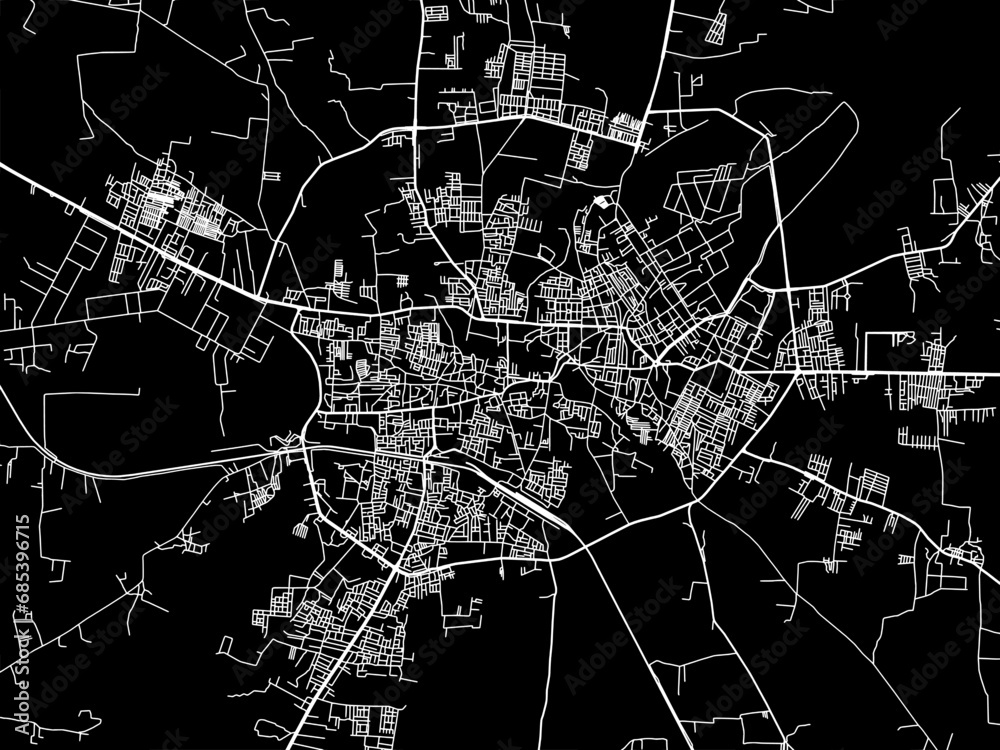 Vector road map of the city of Jalna in the Republic of India with white roads on a black background.
