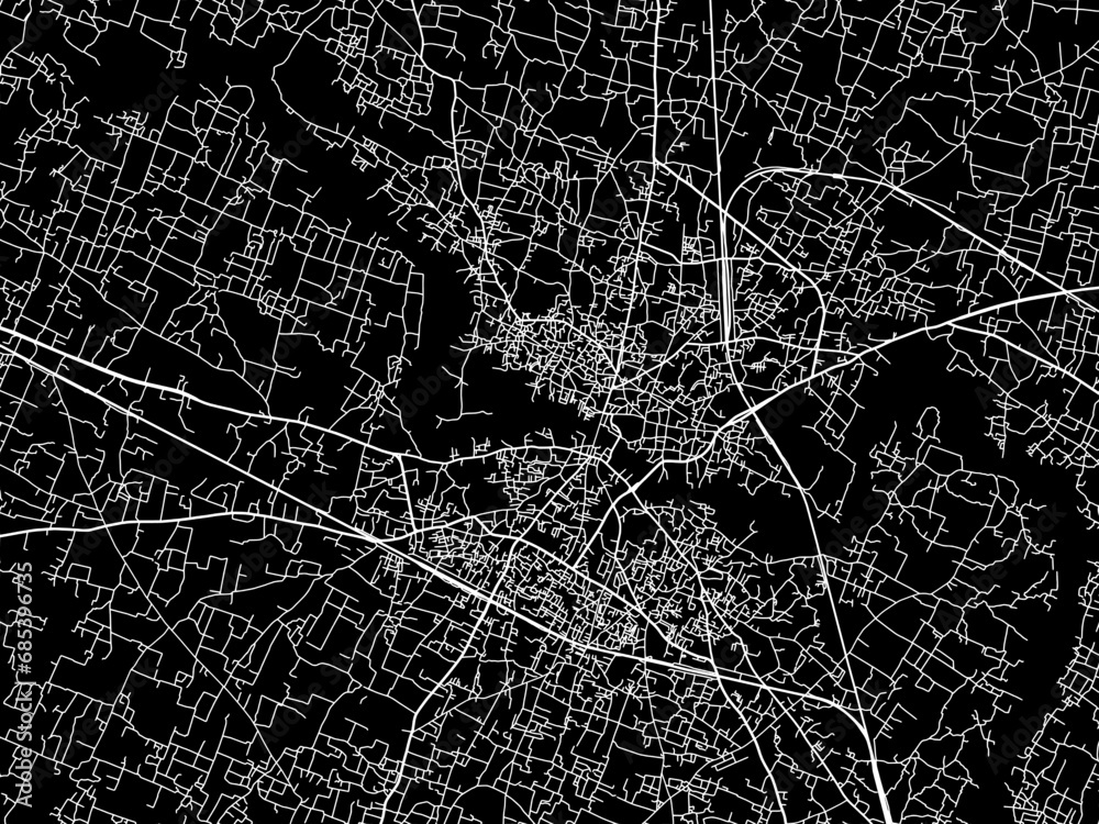 Vector road map of the city of Jaunpur in the Republic of India with white roads on a black background.