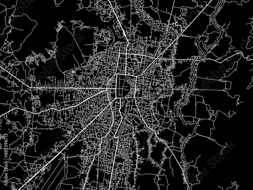 Vector road map of the city of Imphal in the Republic of India with white roads on a black background.