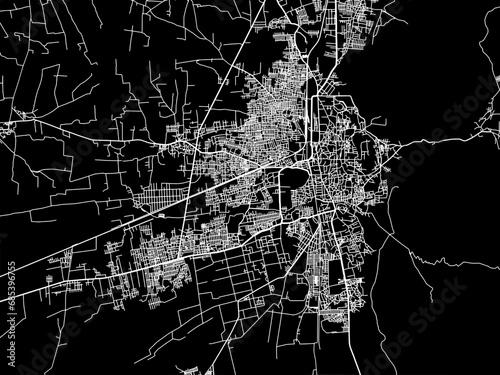 Vector road map of the city of Junagadh in the Republic of India with white roads on a black background.