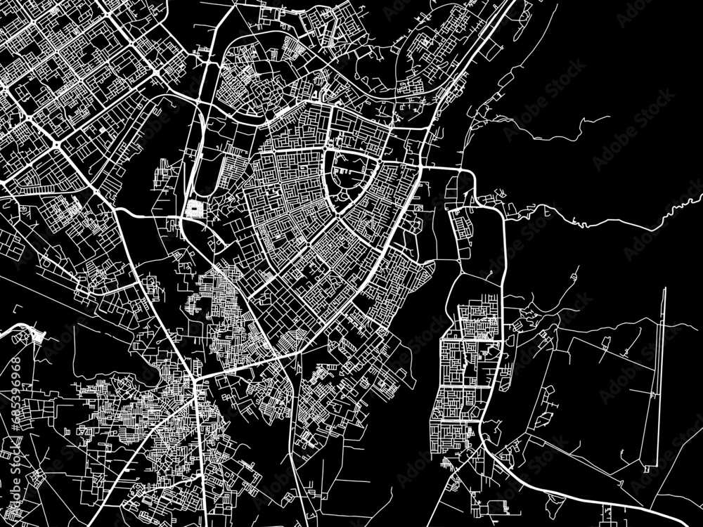 Vector road map of the city of Panchkula in the Republic of India with white roads on a black background.