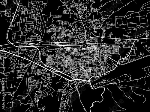 Vector road map of the city of Pathankot in the Republic of India with white roads on a black background. photo