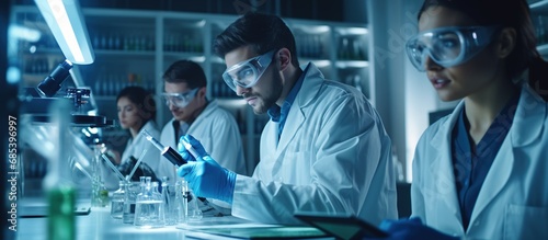 Group of scientists conducting research in a laboratory environment