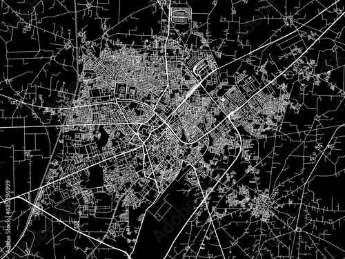 Vector road map of the city of Patiala in the Republic of India with white roads on a black background.