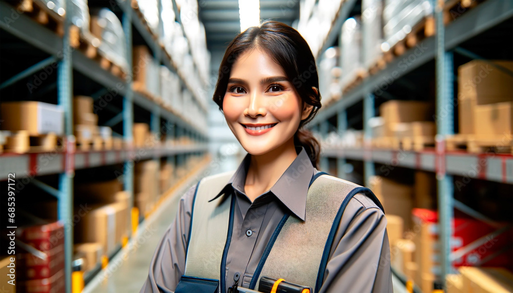 woman in deposit, working 